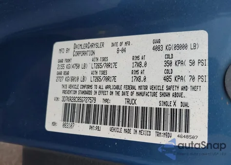 2005 Dodge Ram 2500 Slt/Laramie из США, поврежденный, VIN 3D7KR28C85G727579